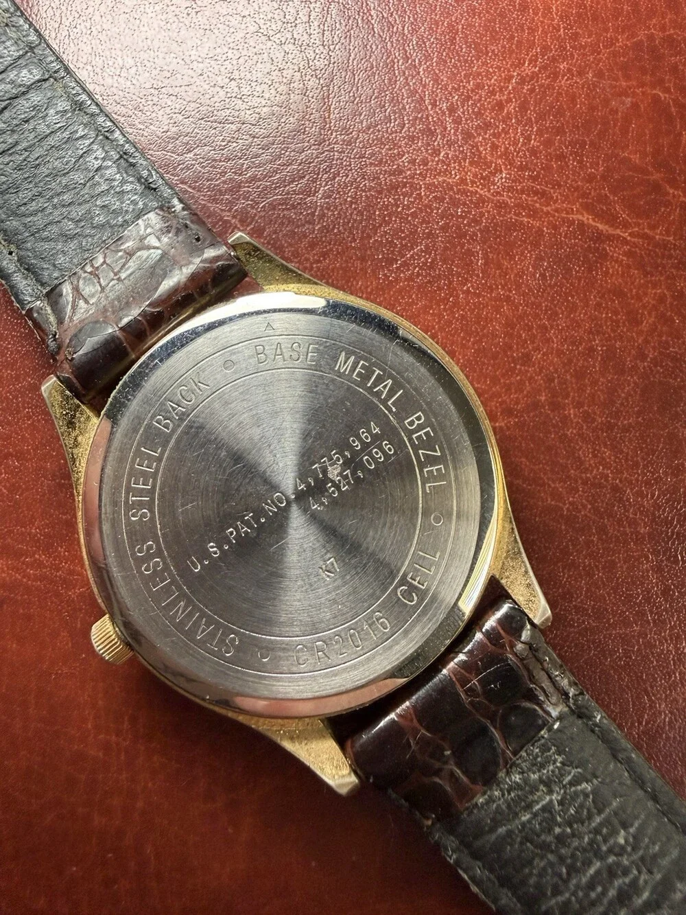 Accutime Indigo Gold Tone Quartz Watch Date 30M Brown Leather Band Needs Battery